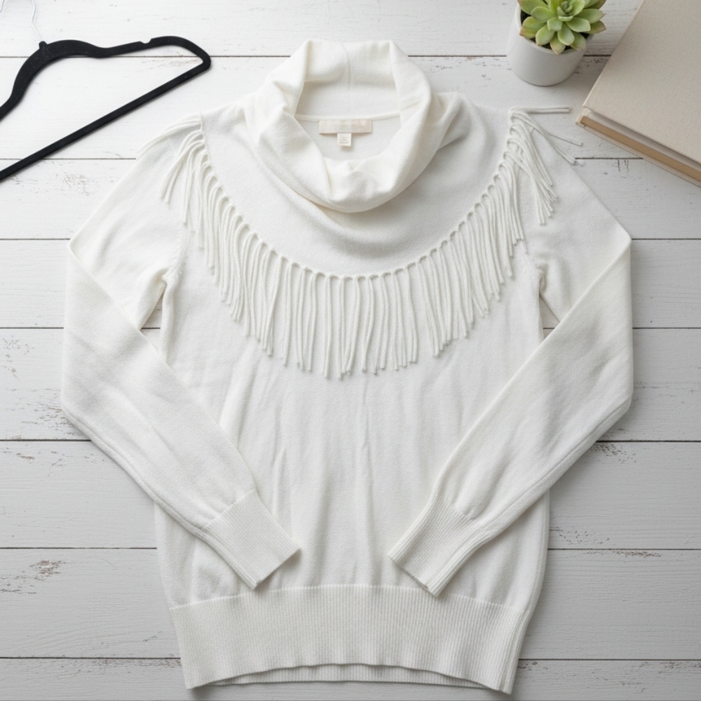 Michael Kors Cream Fringe Cowl‎ Neck Sweater